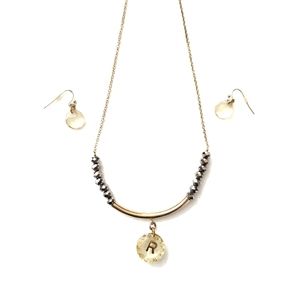 Initial "R" Necklace and Earrings Set